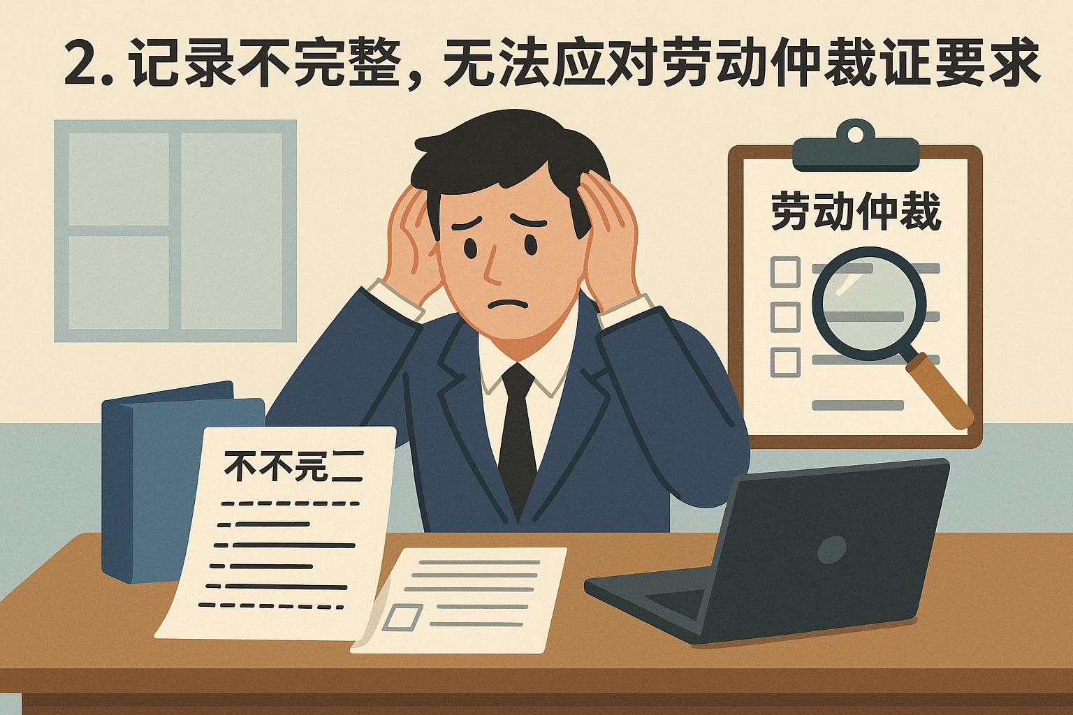 2. 记录不完整，无法应对劳动仲裁的举证要求