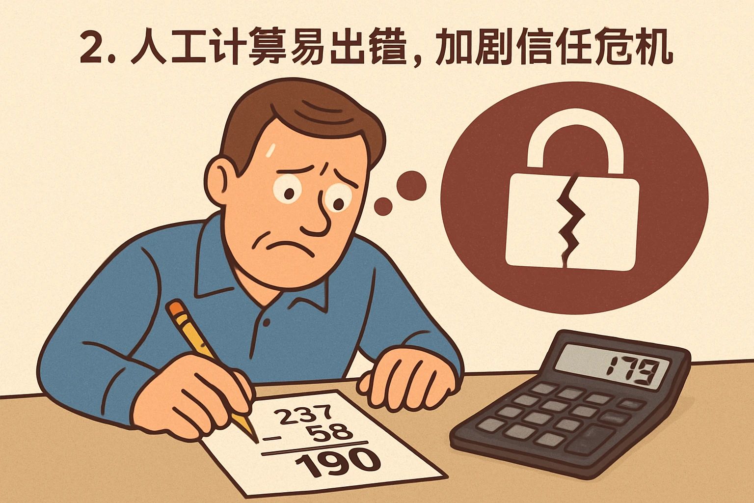 2. 人工计算易出错，加剧信任危机