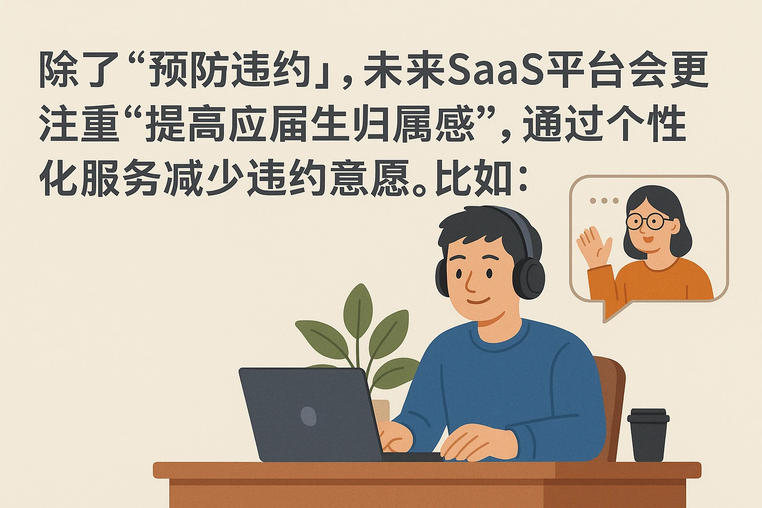 除了“预防违约”，未来SaaS平台会更注重“提高应届生归属感”，通过个性化服务减少违约意愿。比如：