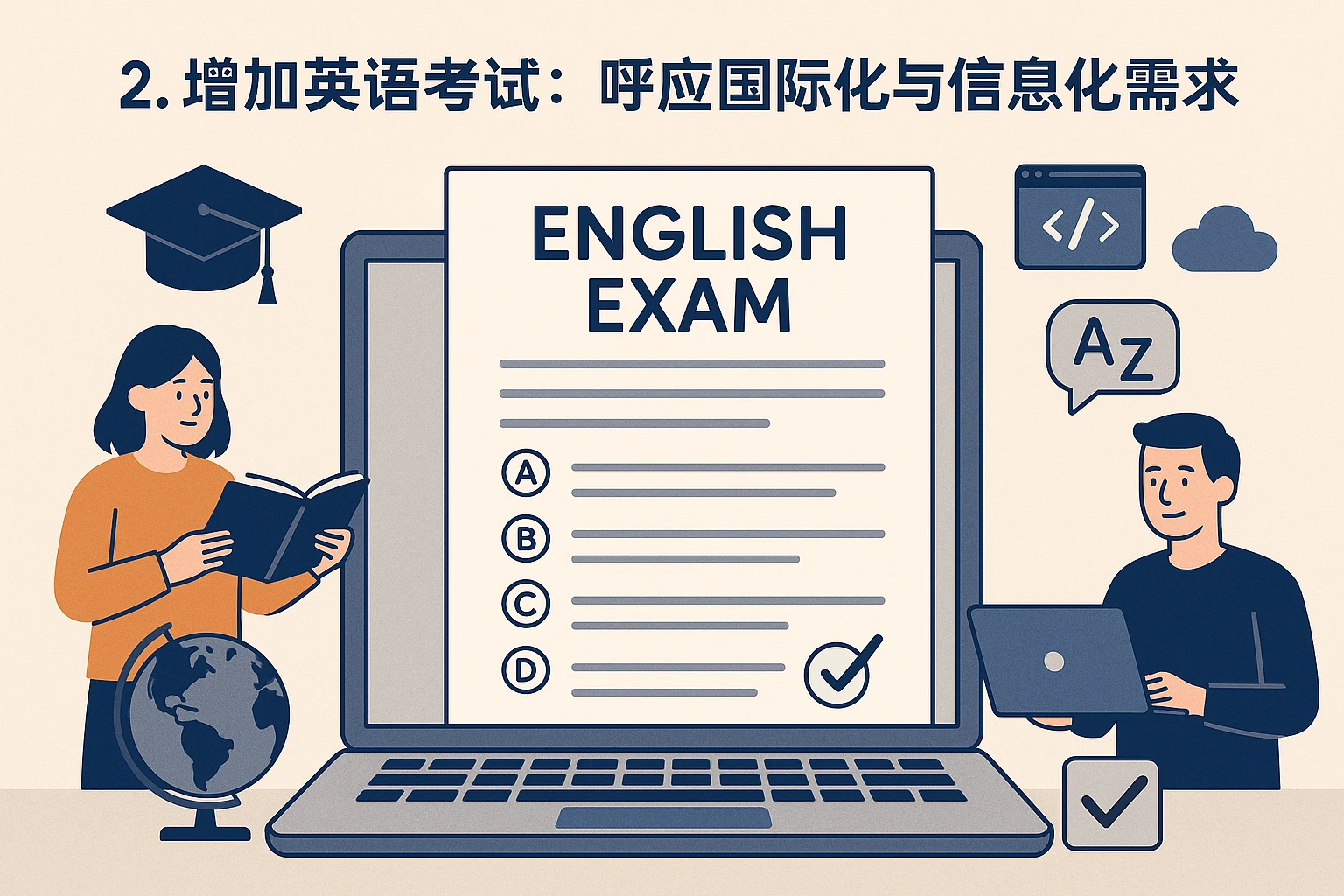 2. 增加英语考试：呼应国际化与信息化需求