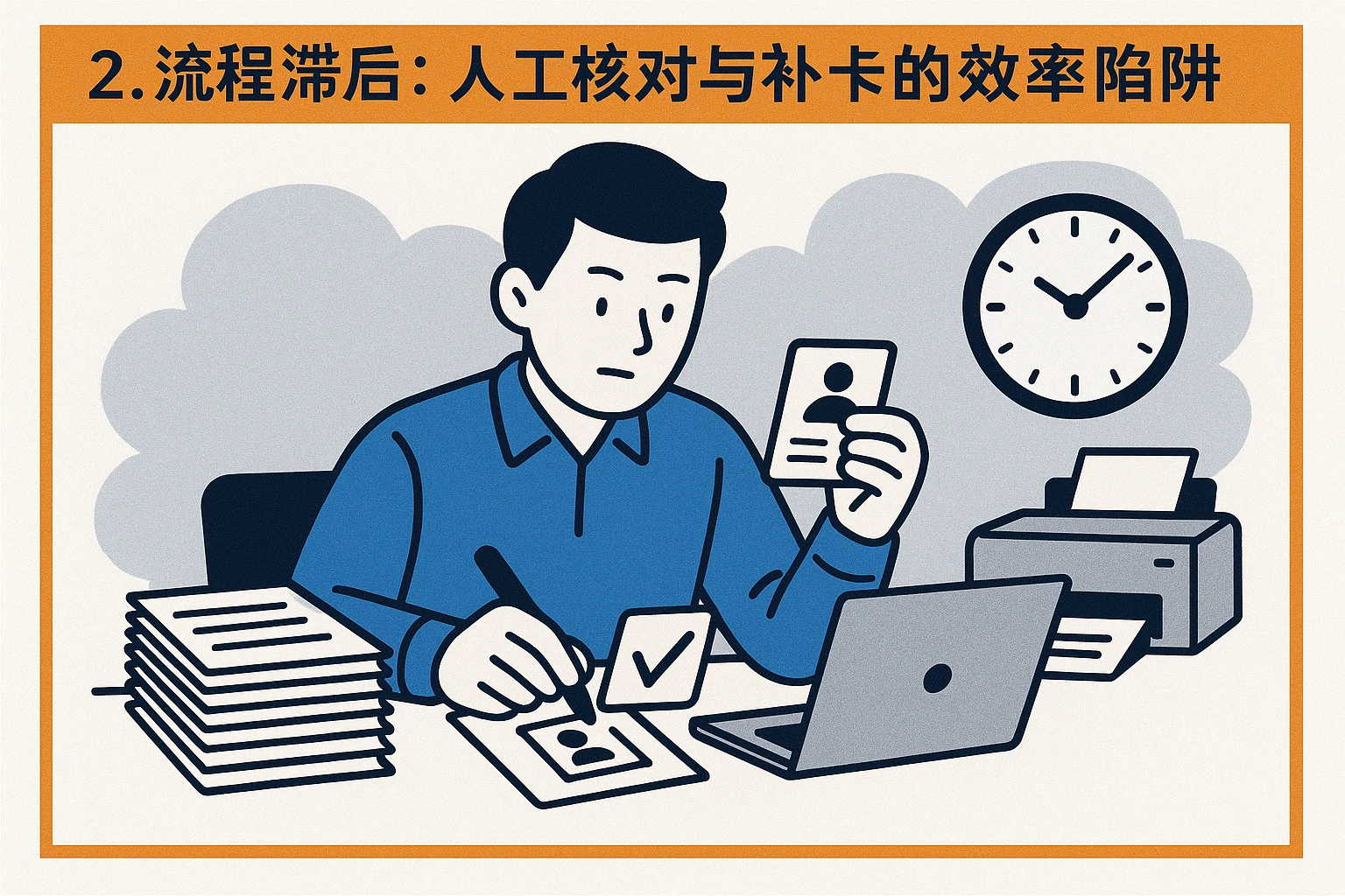 2. 流程滞后：人工核对与补卡的效率陷阱