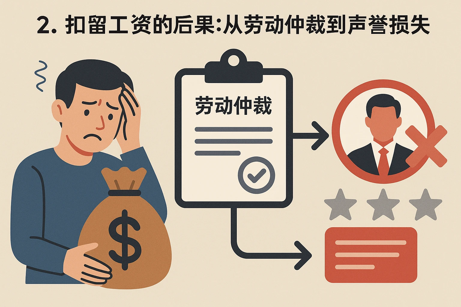2. 扣留工资的后果：从劳动仲裁到声誉损失