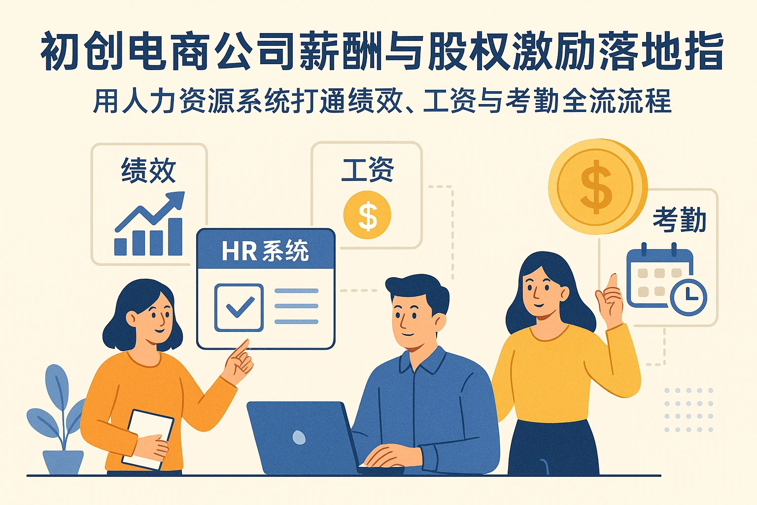 初创电商公司薪酬与股权激励落地指南：用人力资源系统打通绩效、工资与考勤全流程