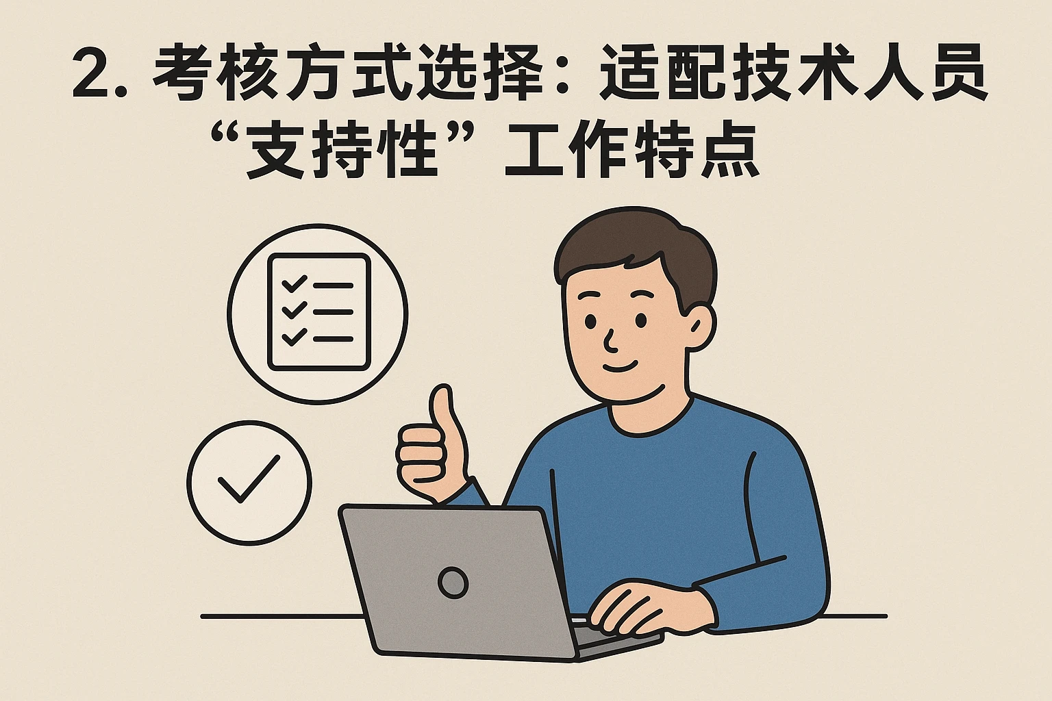 2. 考核方式选择：适配技术人员的“支持性”工作特点