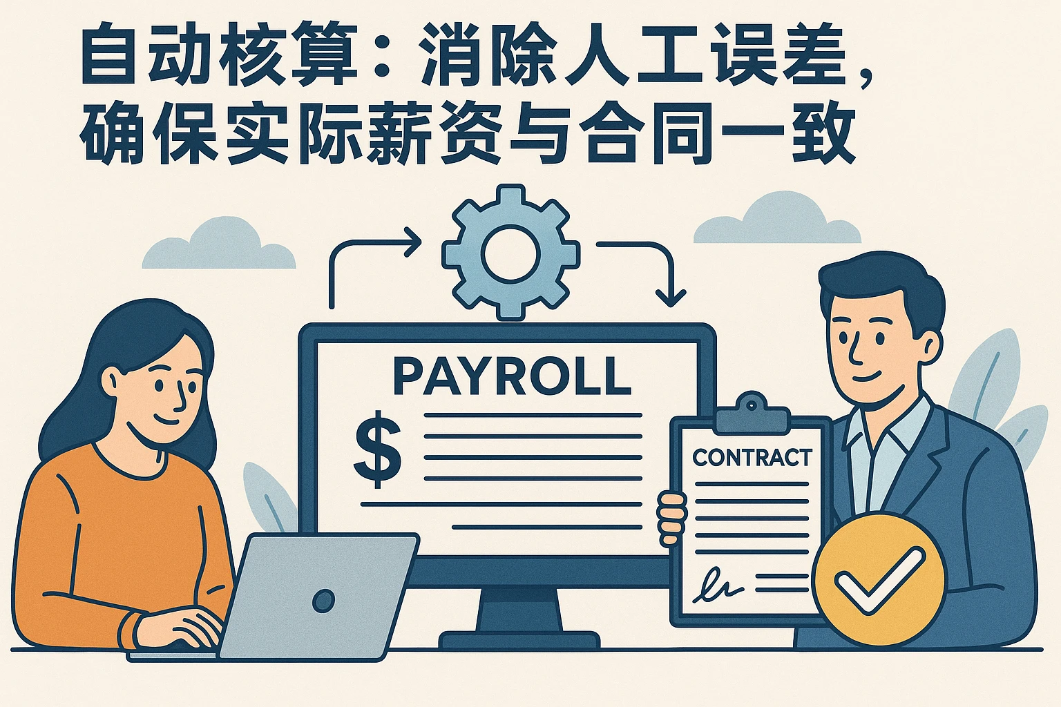 2. 自动核算：消除人工误差，确保实际薪资与合同一致