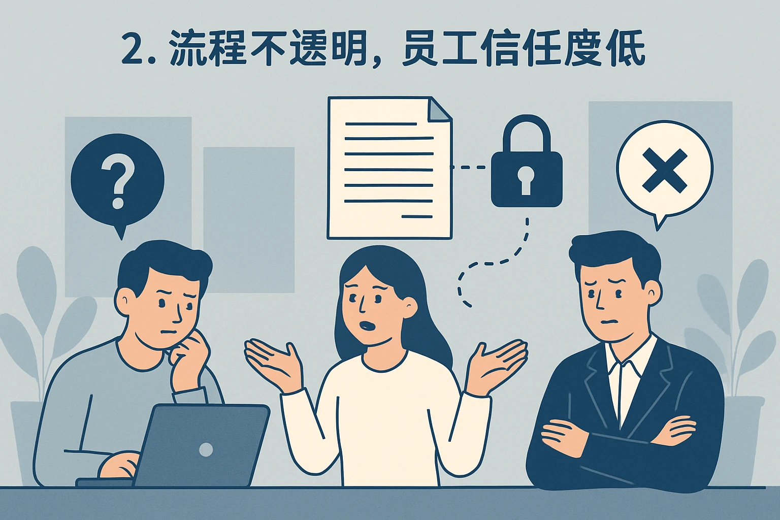 2. 流程不透明，员工信任度低