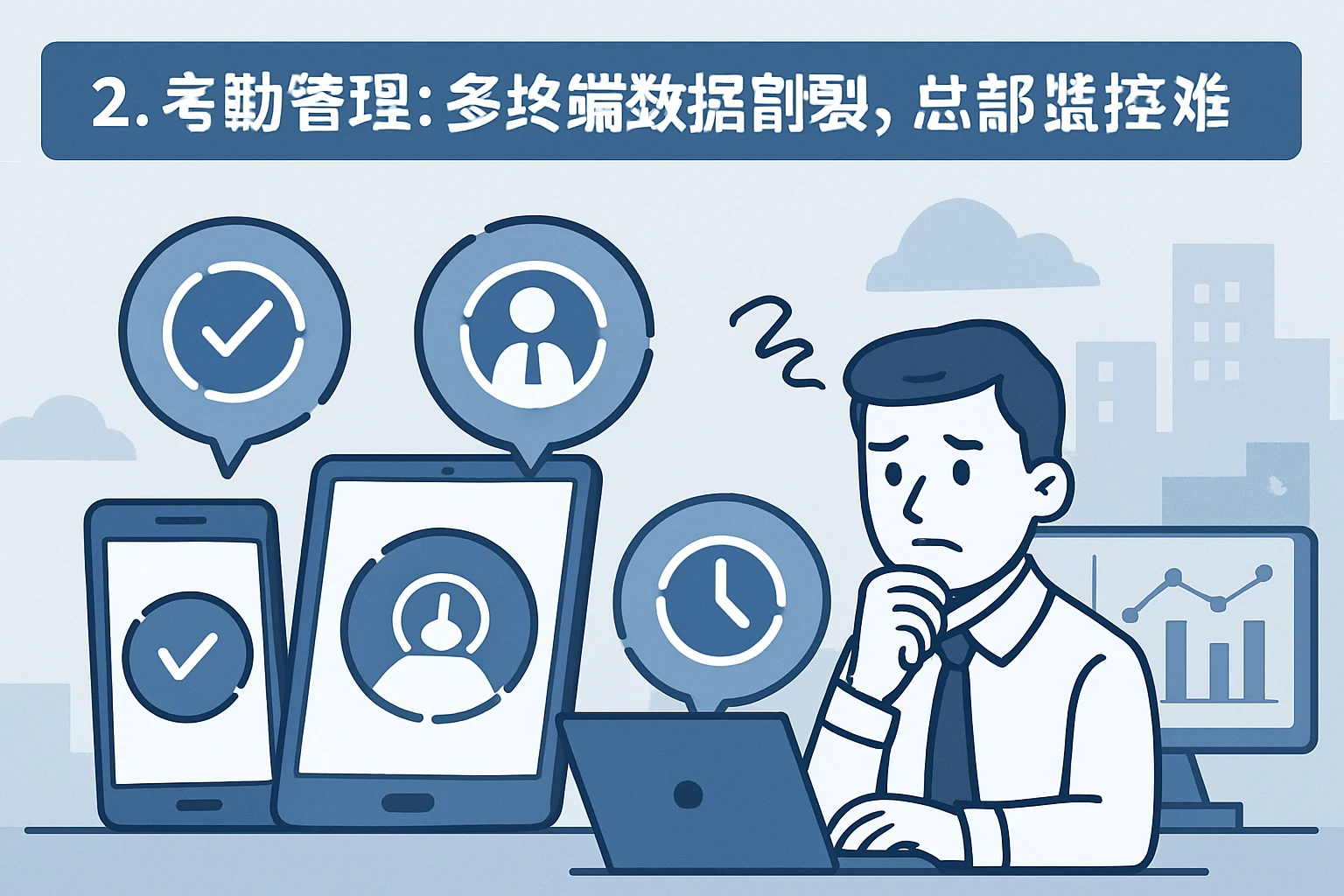 2. 考勤管理：多终端数据割裂，总部监控难