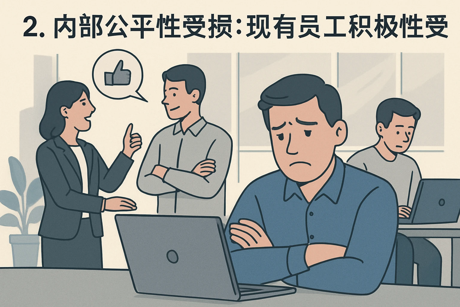 2. 内部公平性受损：现有员工积极性受挫