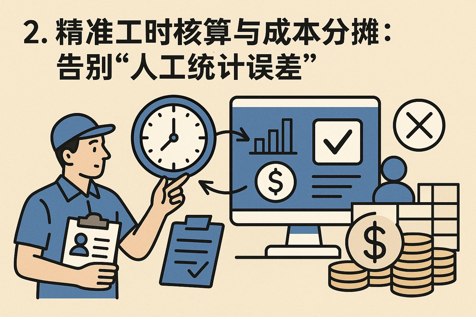 2. 精准工时核算与成本分摊：告别“人工统计误差”