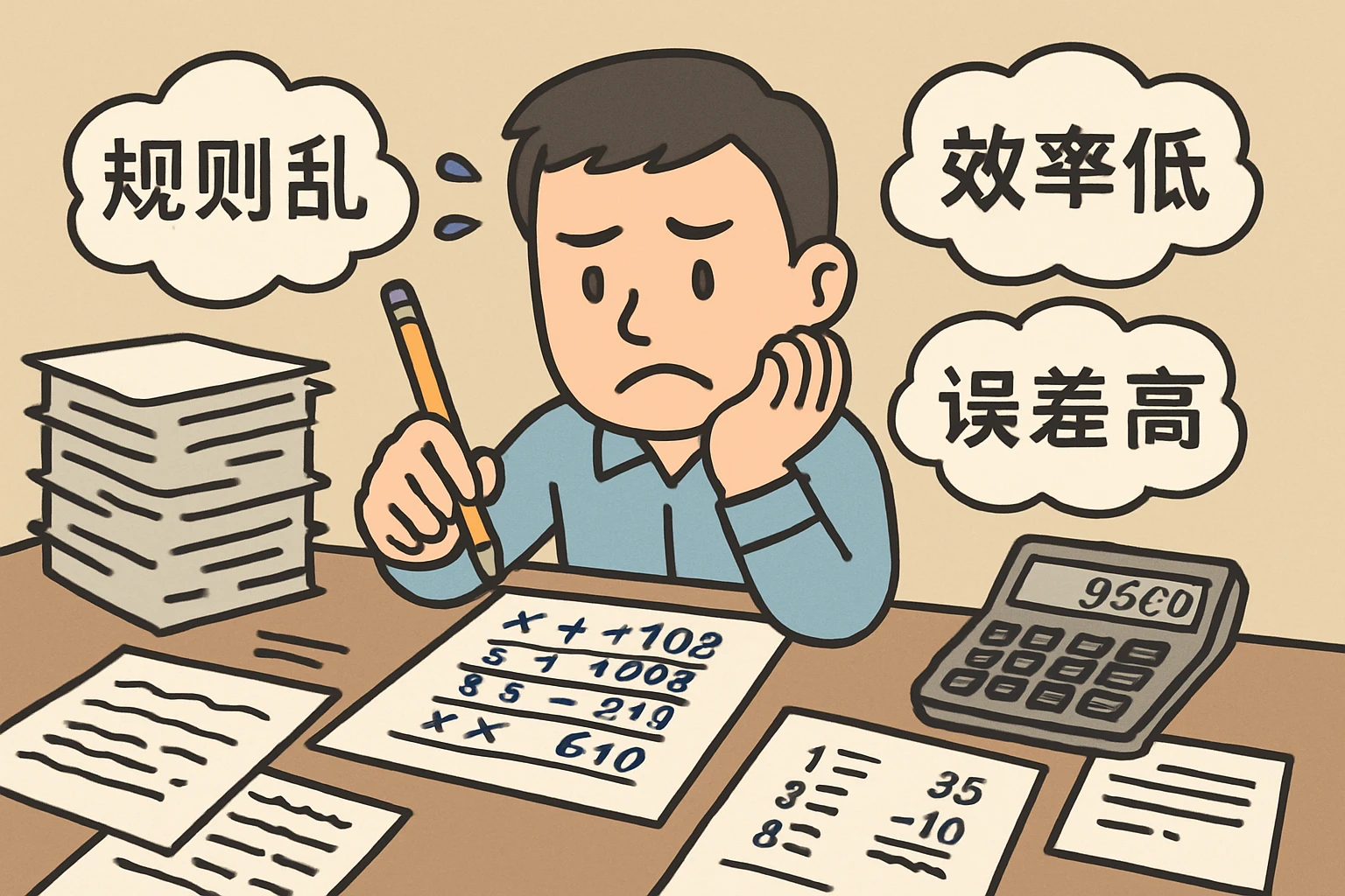 二、手工计算的痛点：规则乱、效率低、误差高
