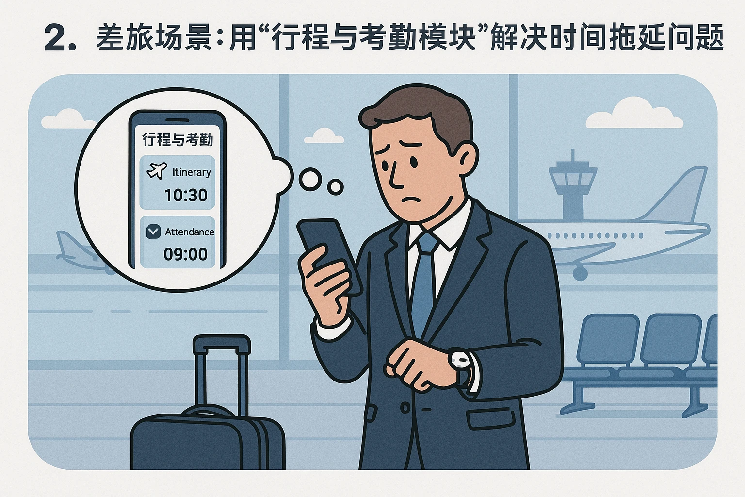 2. 差旅场景：用“行程与考勤模块”解决时间拖延问题