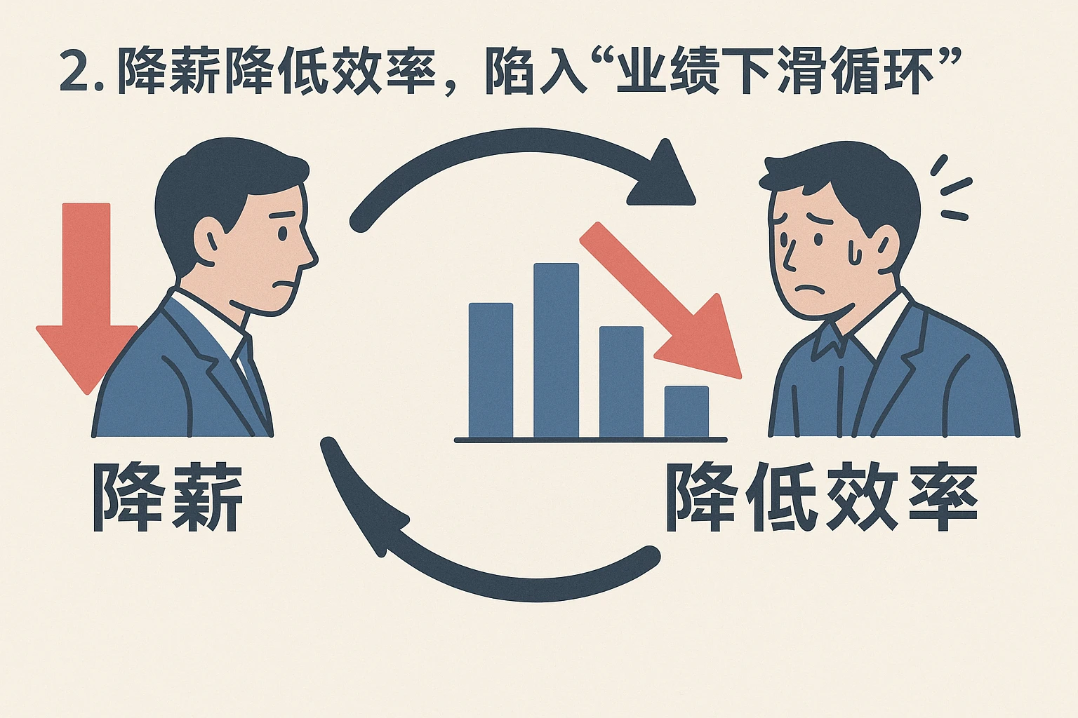 2. 降薪降低效率，陷入“业绩下滑循环”