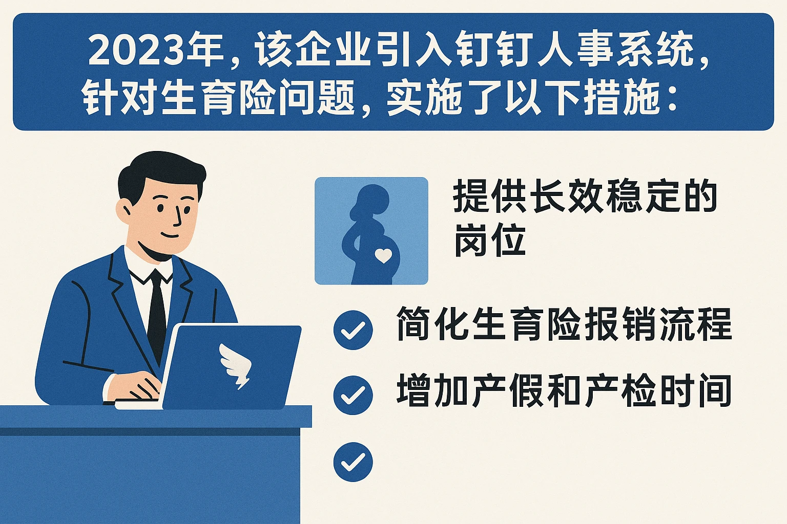 2023年，该企业引入钉钉人事系统，针对生育险问题，实施了以下措施：