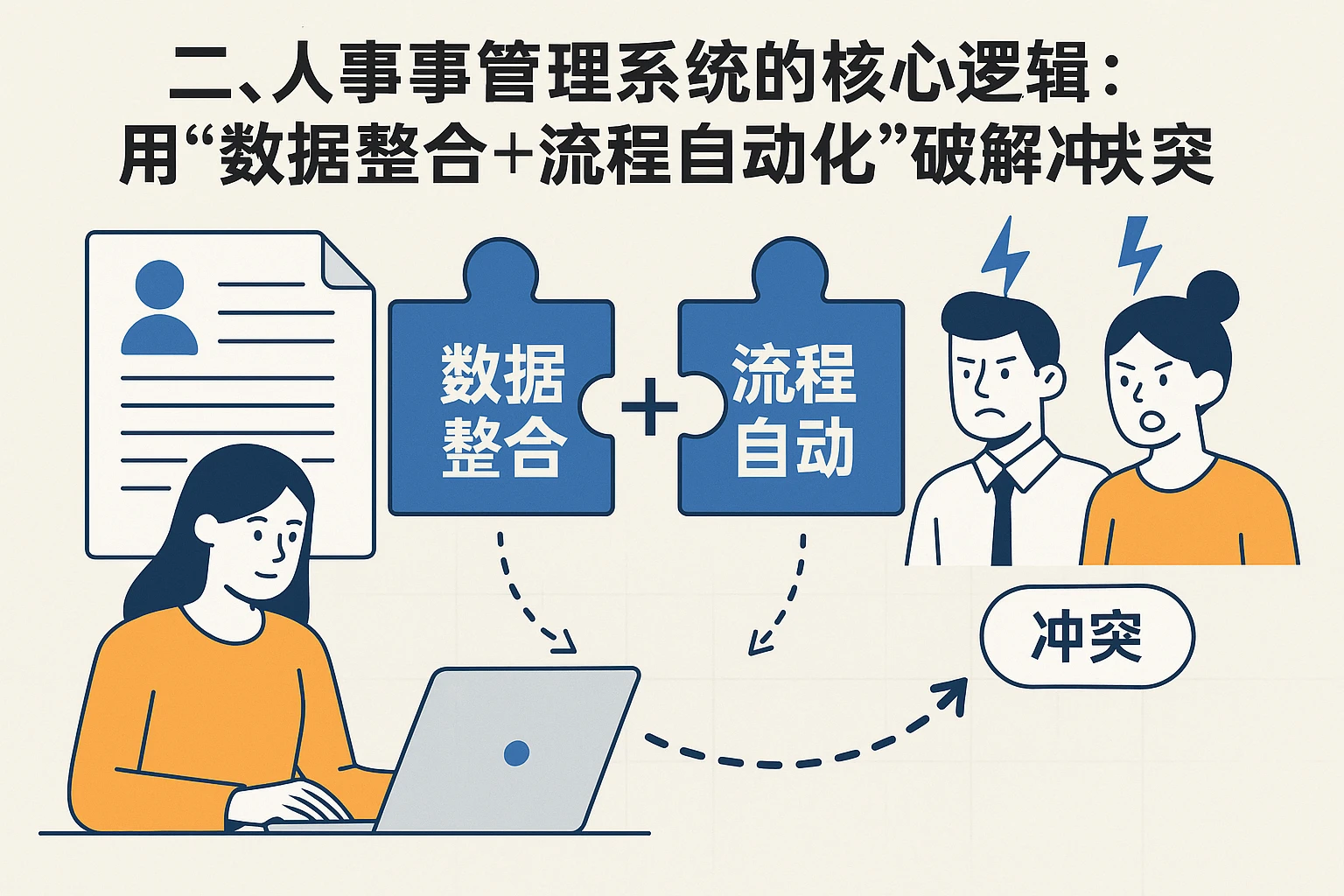 二、人事管理系统的核心逻辑：用“数据整合+流程自动化”破解冲突