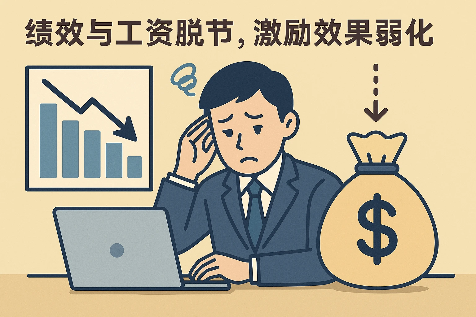 2. 绩效与工资脱节，激励效果弱化