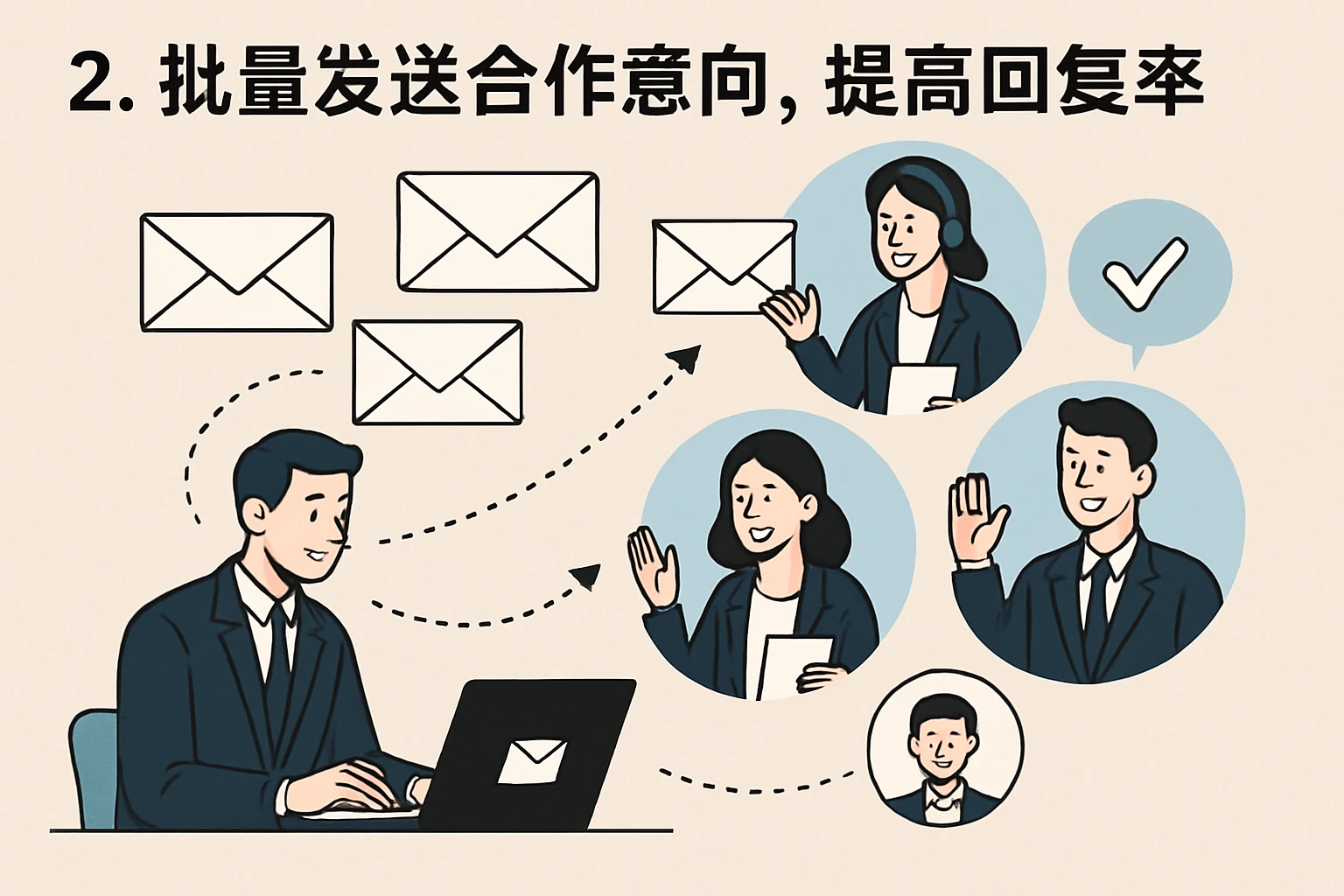 2. 批量发送合作意向，提高回复率