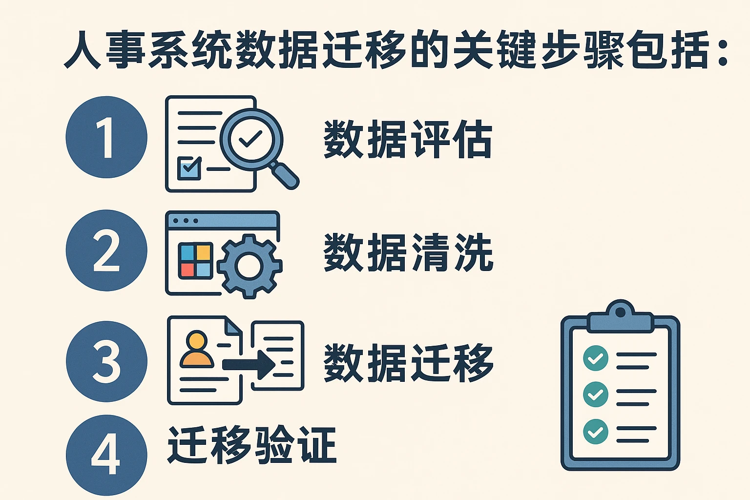 人事系统数据迁移的关键步骤包括：