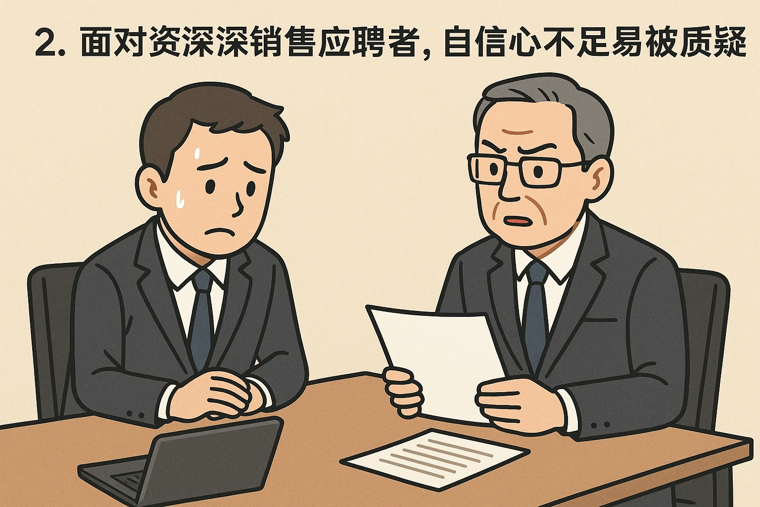 2. 面对资深销售应聘者，信心不足易被质疑