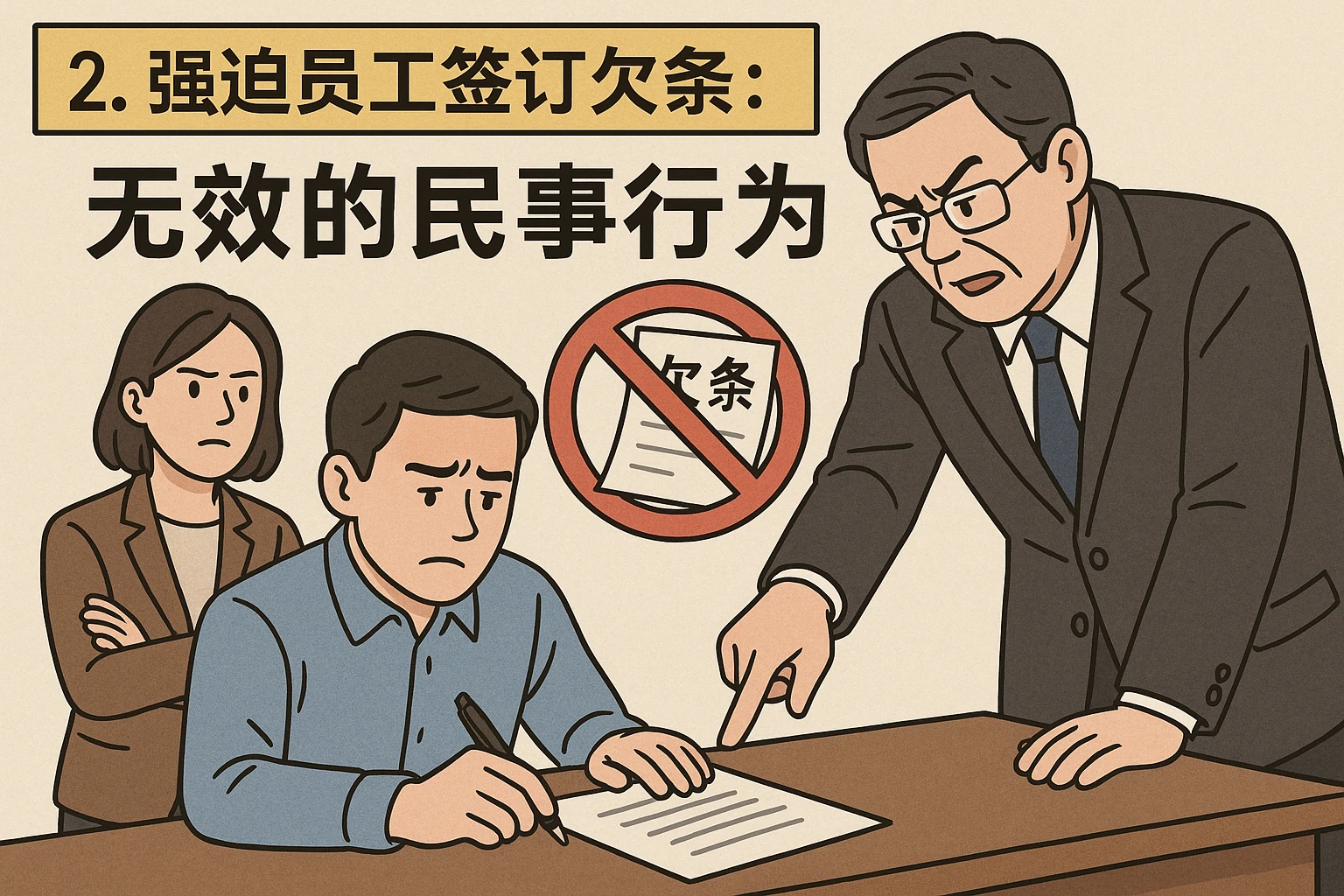 2. 强迫员工签订欠条：无效的民事行为