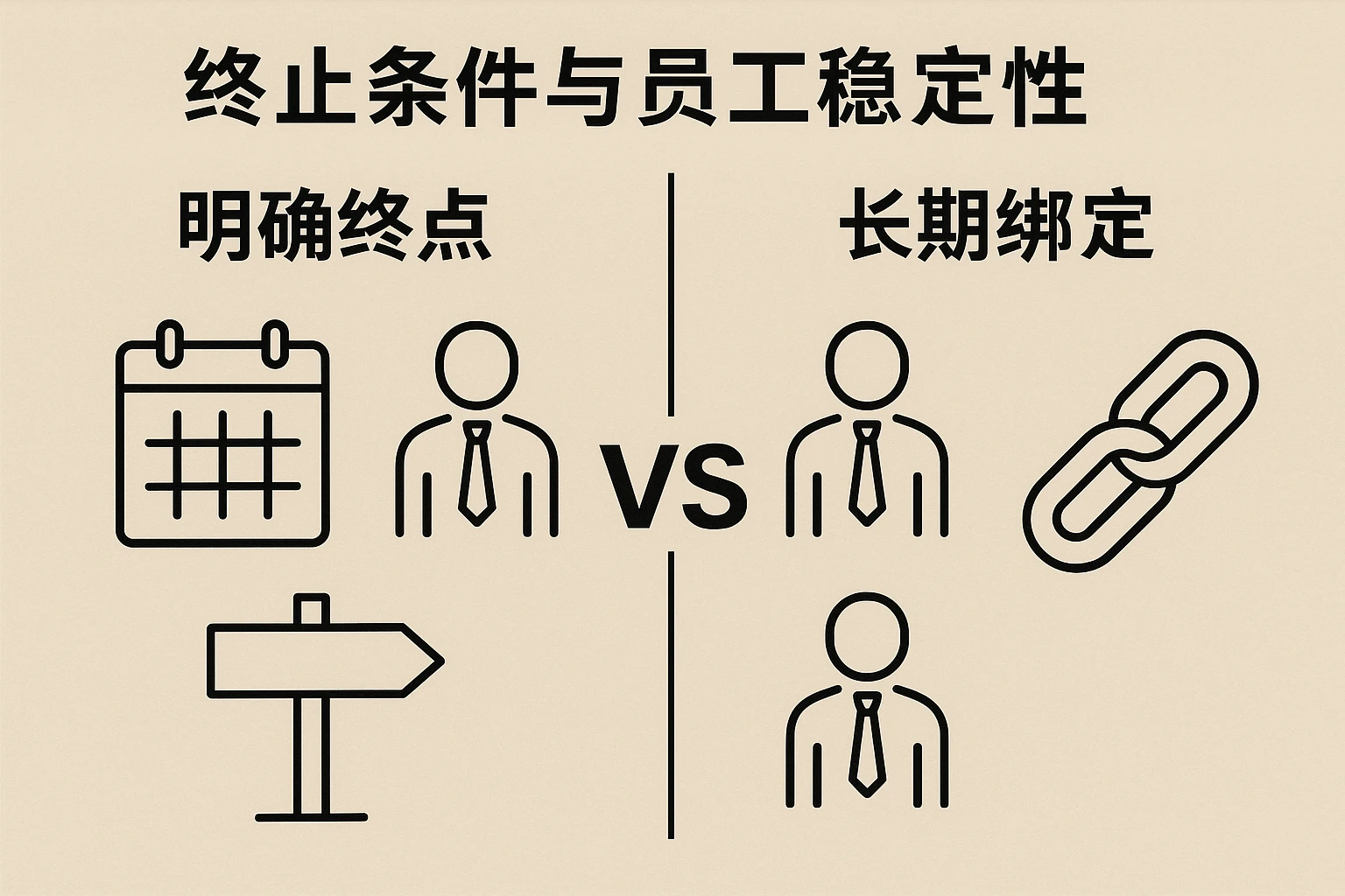2. 终止条件与员工稳定性：“明确终点” vs “长期绑定”