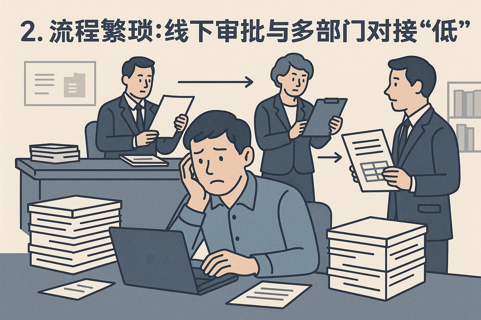 2. 流程繁琐：线下审批与多部门对接“效率低”