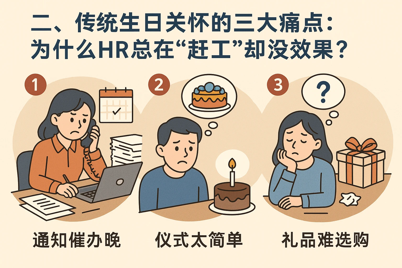 二、传统生日关怀的三大痛点：为什么HR总在“赶工”却没效果？