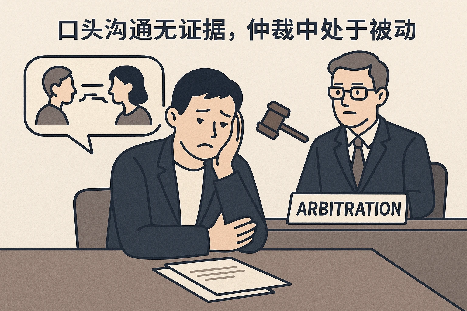 2. 口头沟通无证据，仲裁中处于被动