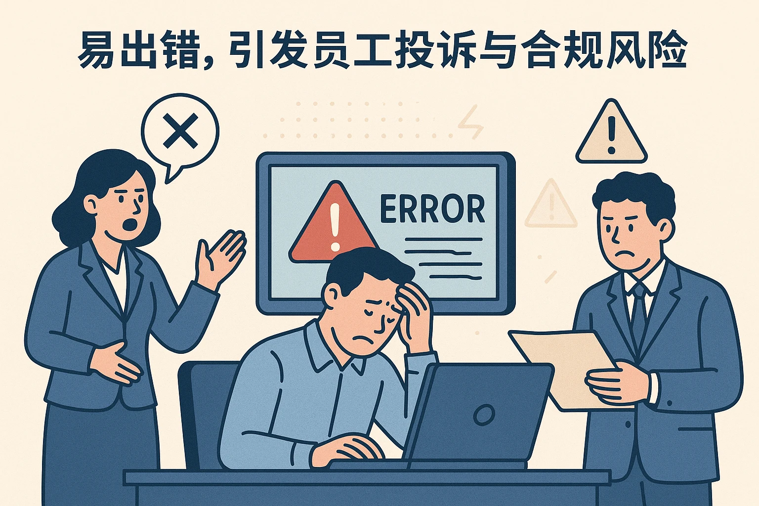 2. 易出错，引发员工投诉与合规风险