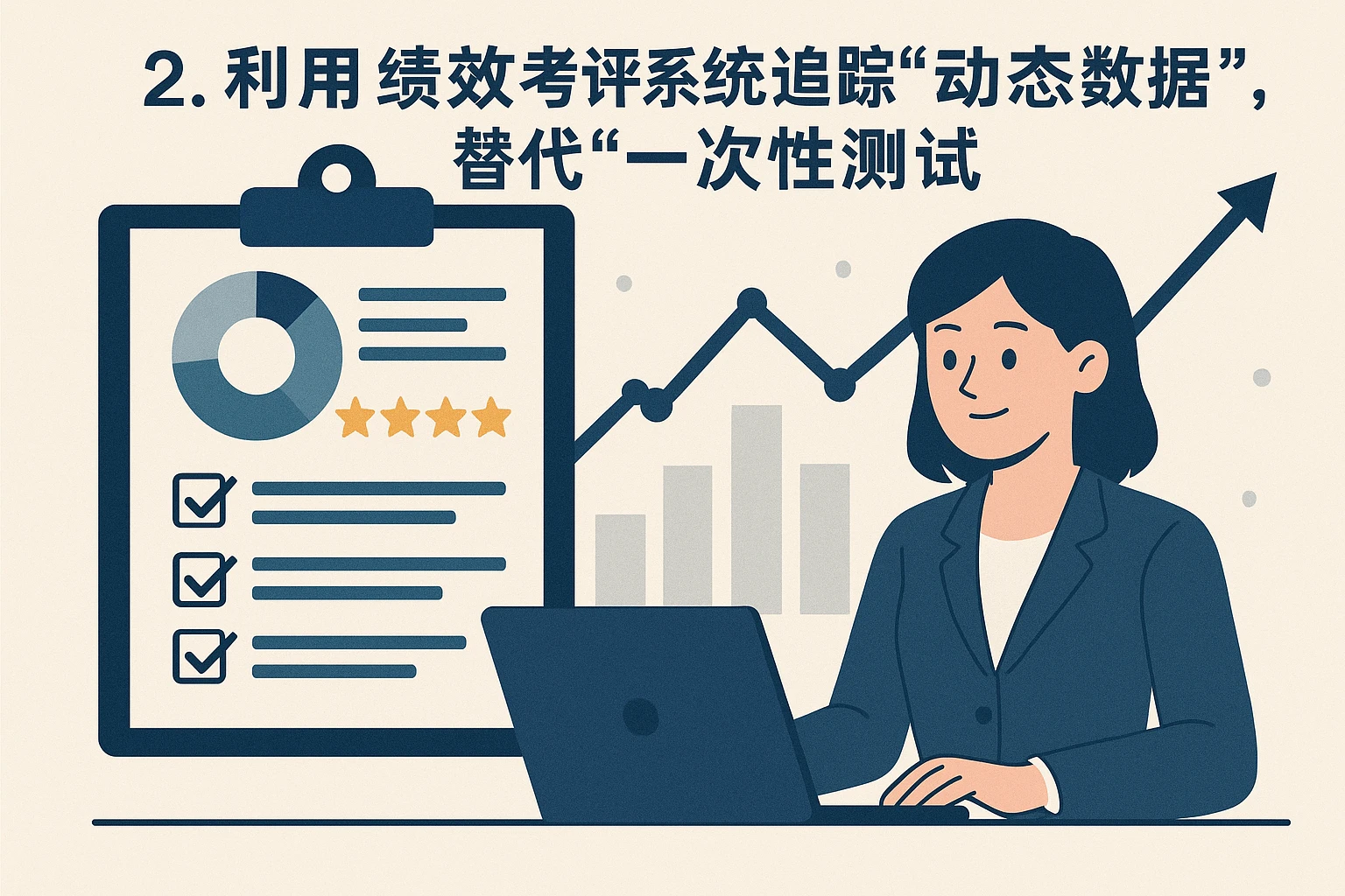2. 利用绩效考评系统追踪“动态数据”，替代“一次性测试”
