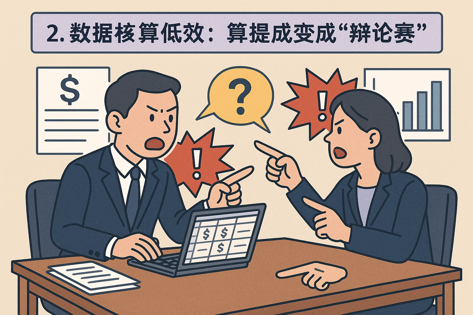 2. 数据核算低效：算提成变成“辩论赛”