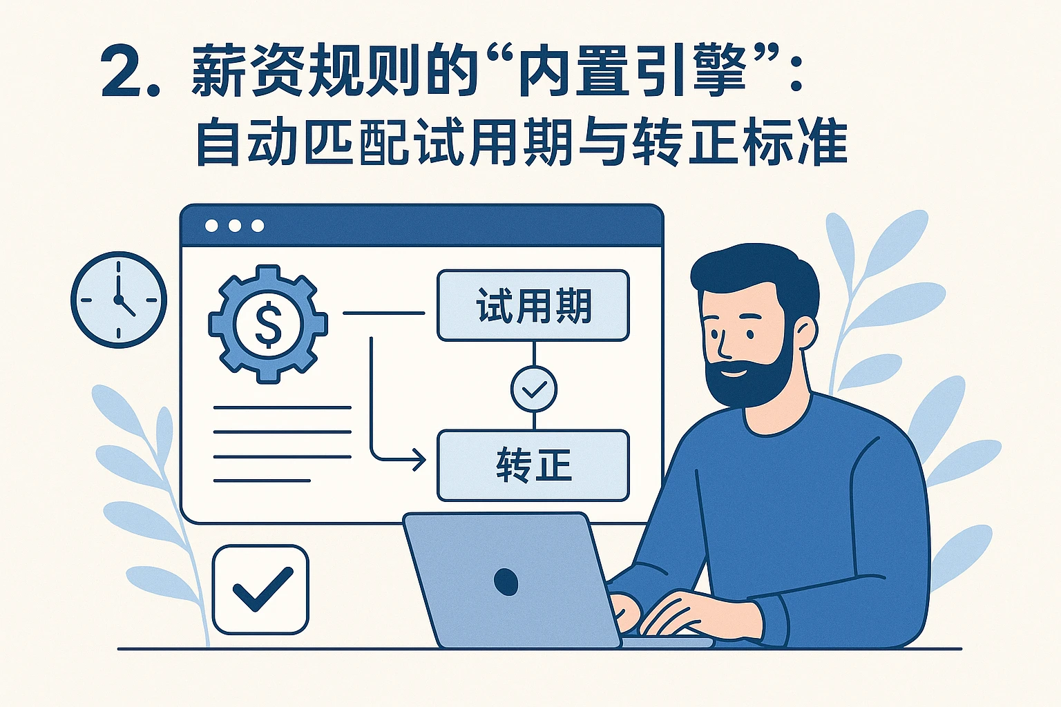 2. 薪资规则的“内置引擎”：自动匹配试用期与转正标准