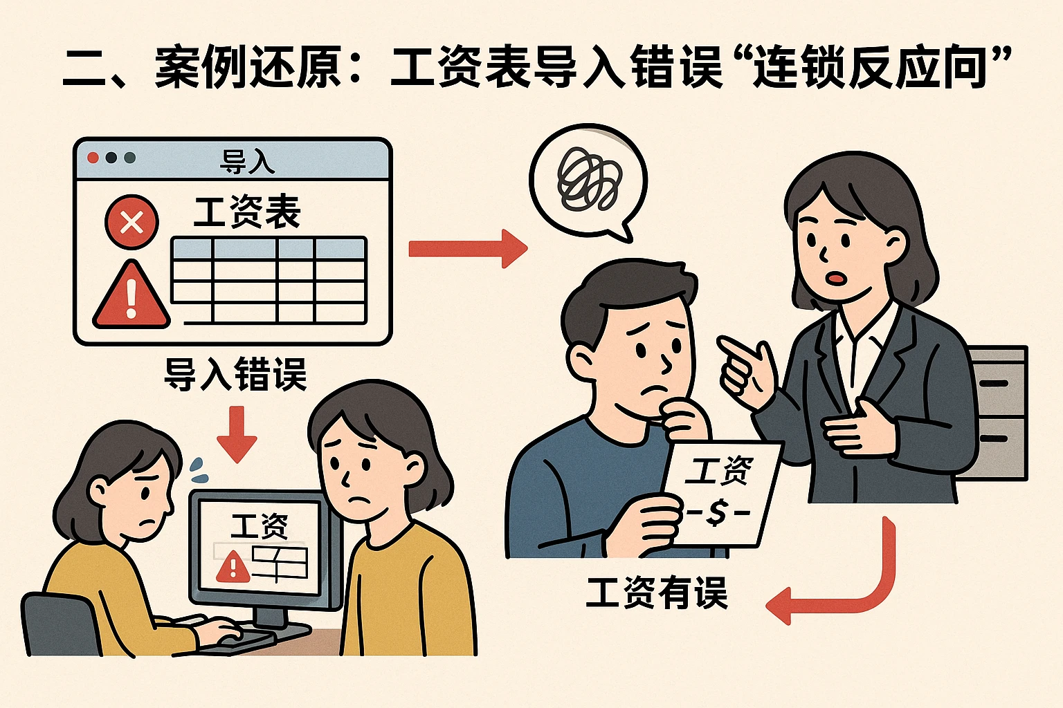 二、案例还原：工资表导入错误的“连锁反应”
