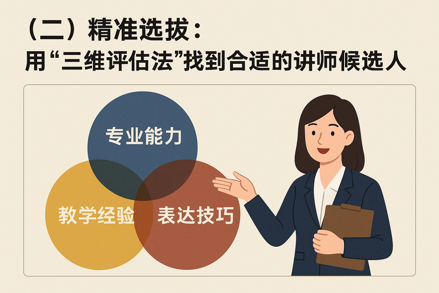 （二）精准选拔：用“三维评估法”找到合适的讲师候选人