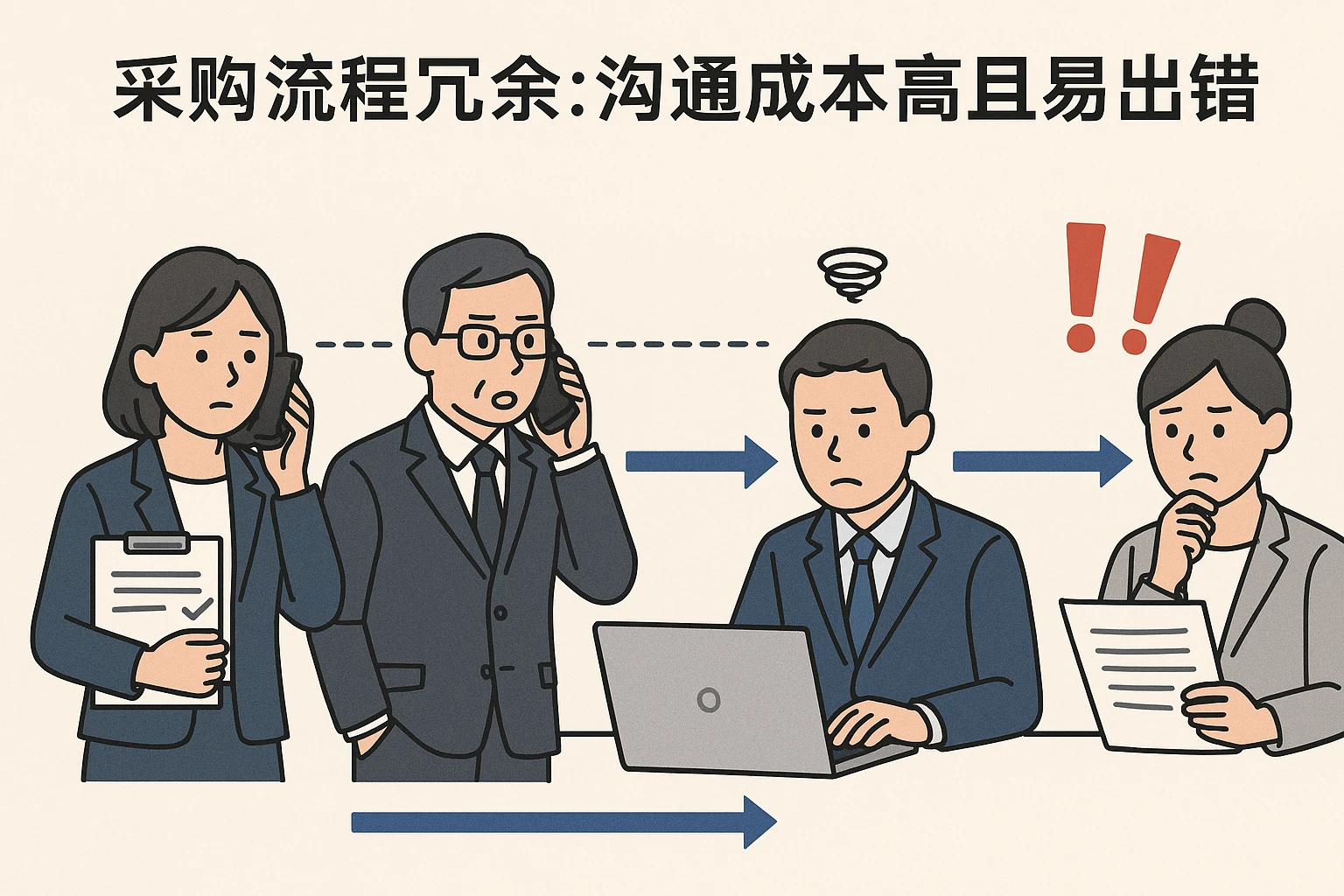 2. 采购流程冗余：沟通成本高且易出错