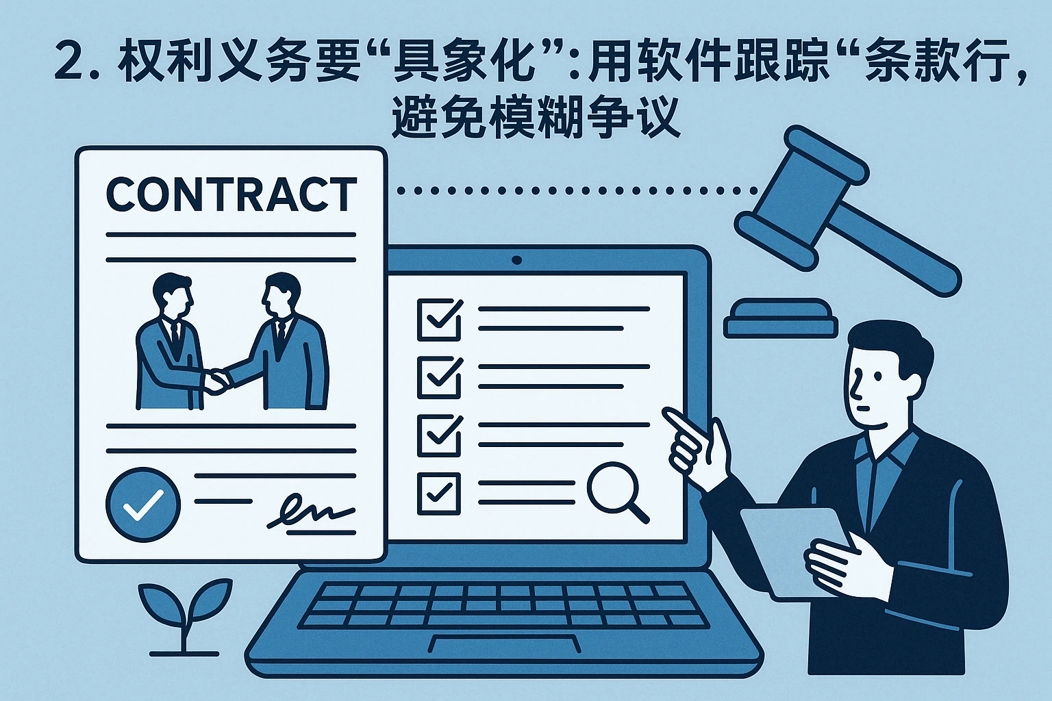 2. 权利义务要“具象化”：用软件跟踪“条款执行”，避免模糊争议