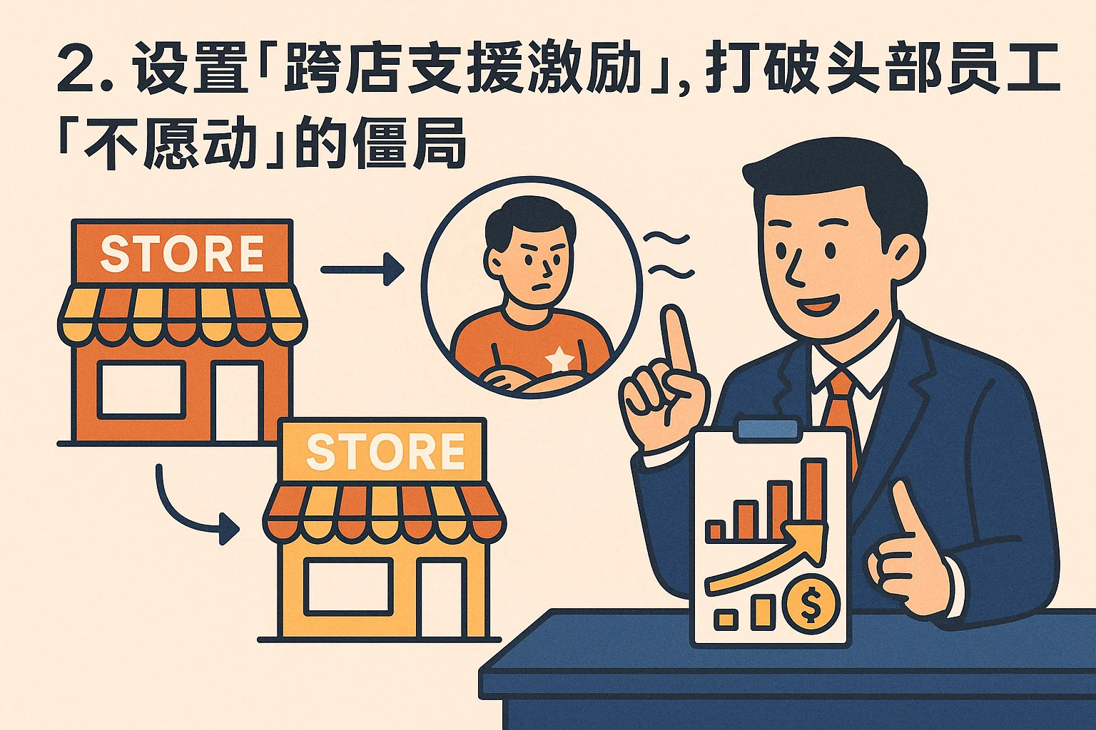 2. 设置“跨店支援激励”，打破头部员工“不愿动”的僵局