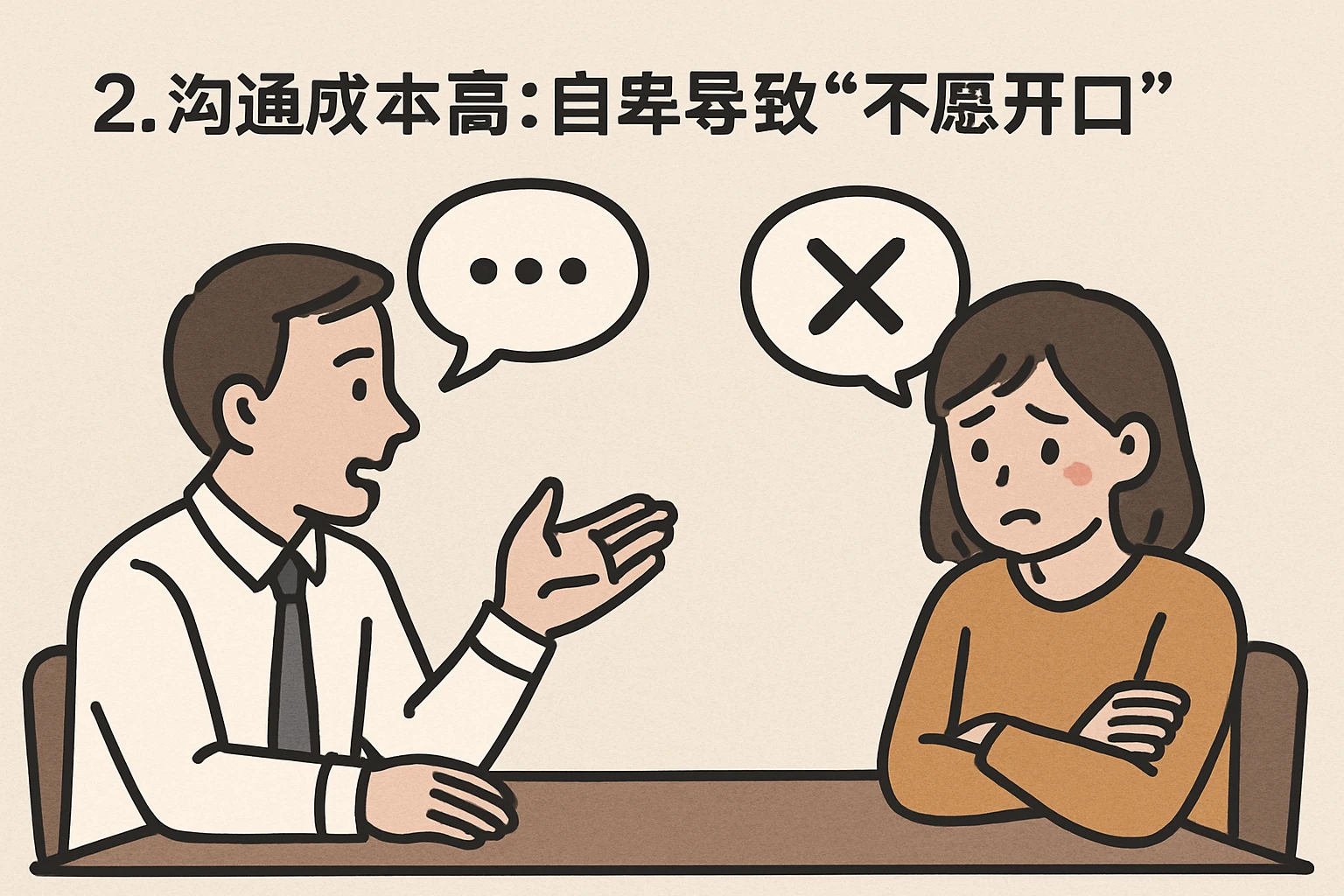 2. 沟通成本高:自卑导致“不愿开口”