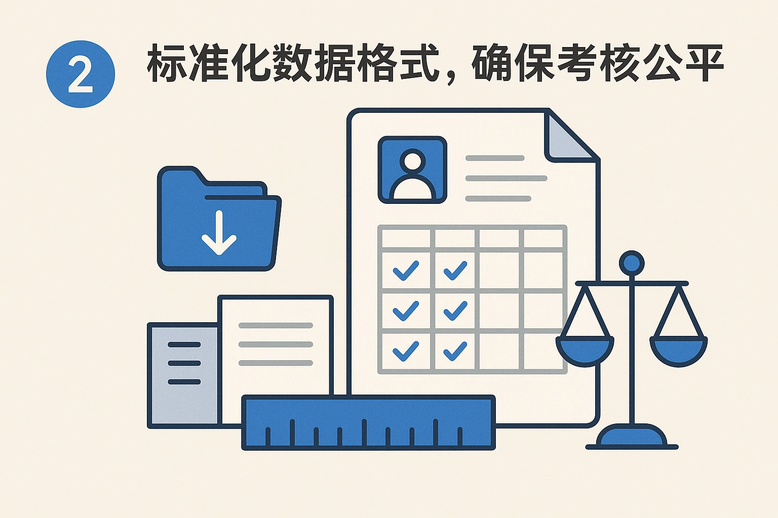 2. 标准化数据格式，确保考核公平