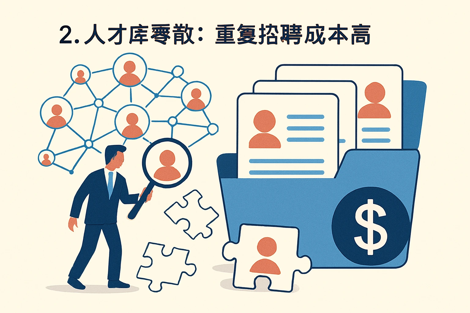 2. 人才库零散：重复招聘成本高