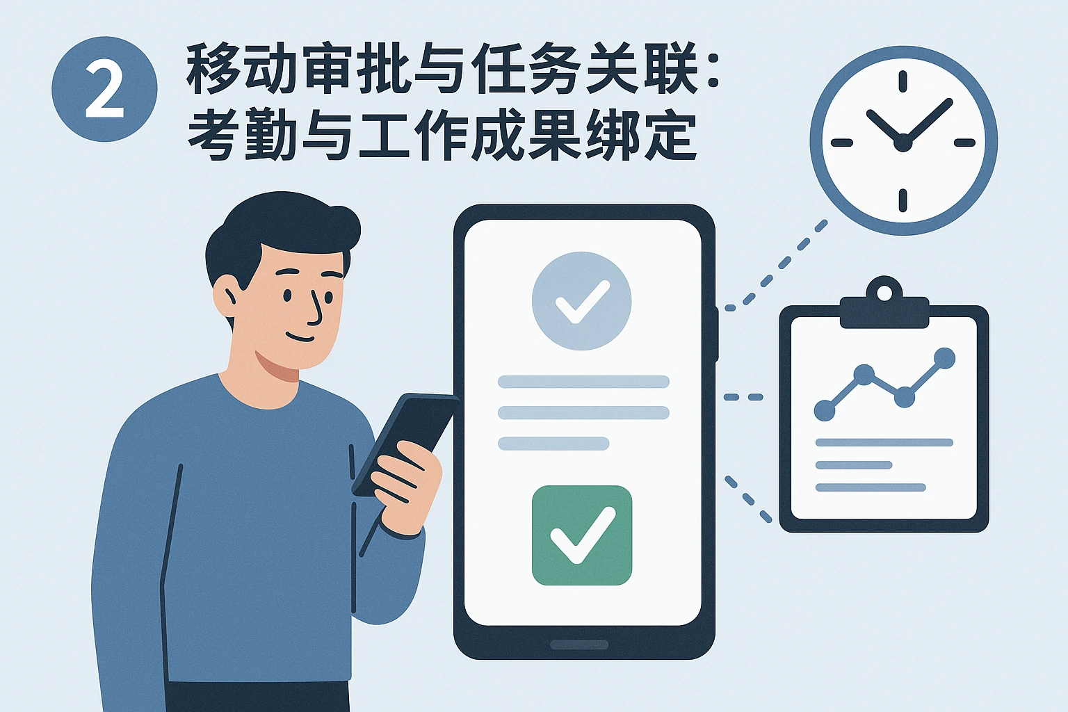 2. 移动审批与任务关联：考勤与工作成果绑定