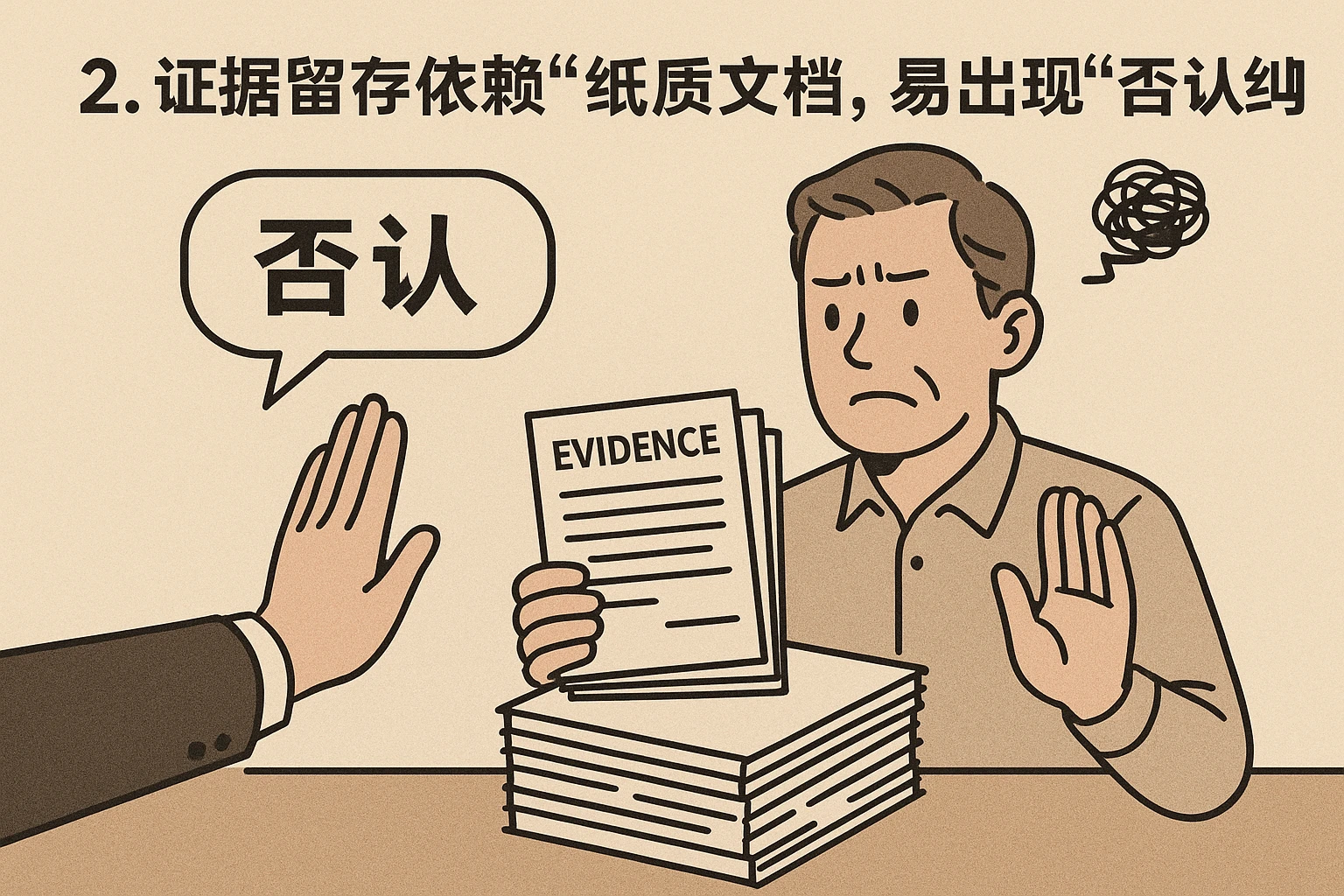 2. 证据留存依赖“纸质文档”，易出现“否认纠纷”