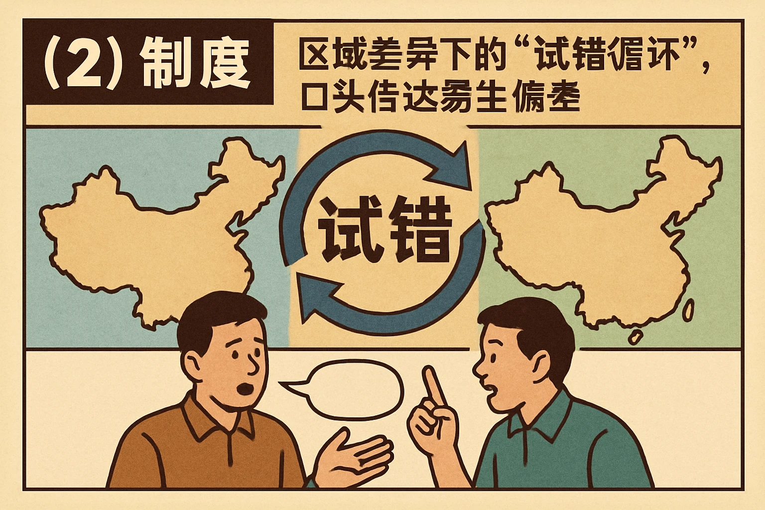 （2）制度：区域差异下的“试错循环”，口头传达易生偏差
