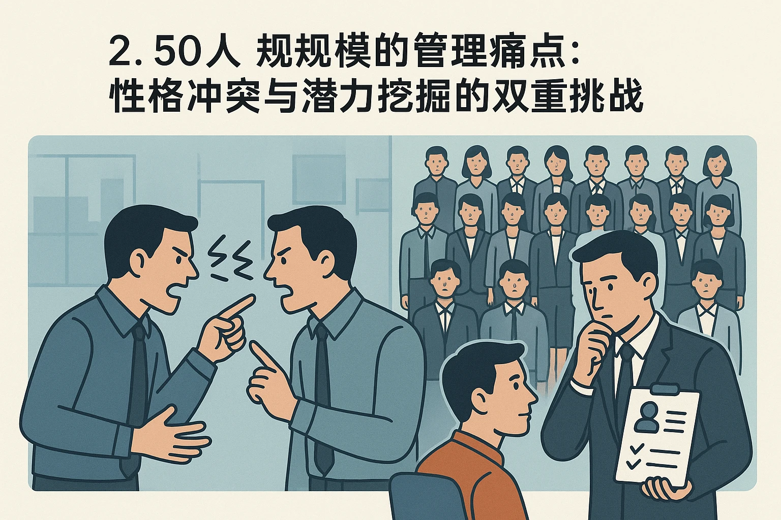 2. 50人规模的管理痛点：性格冲突与潜力挖掘的双重挑战
