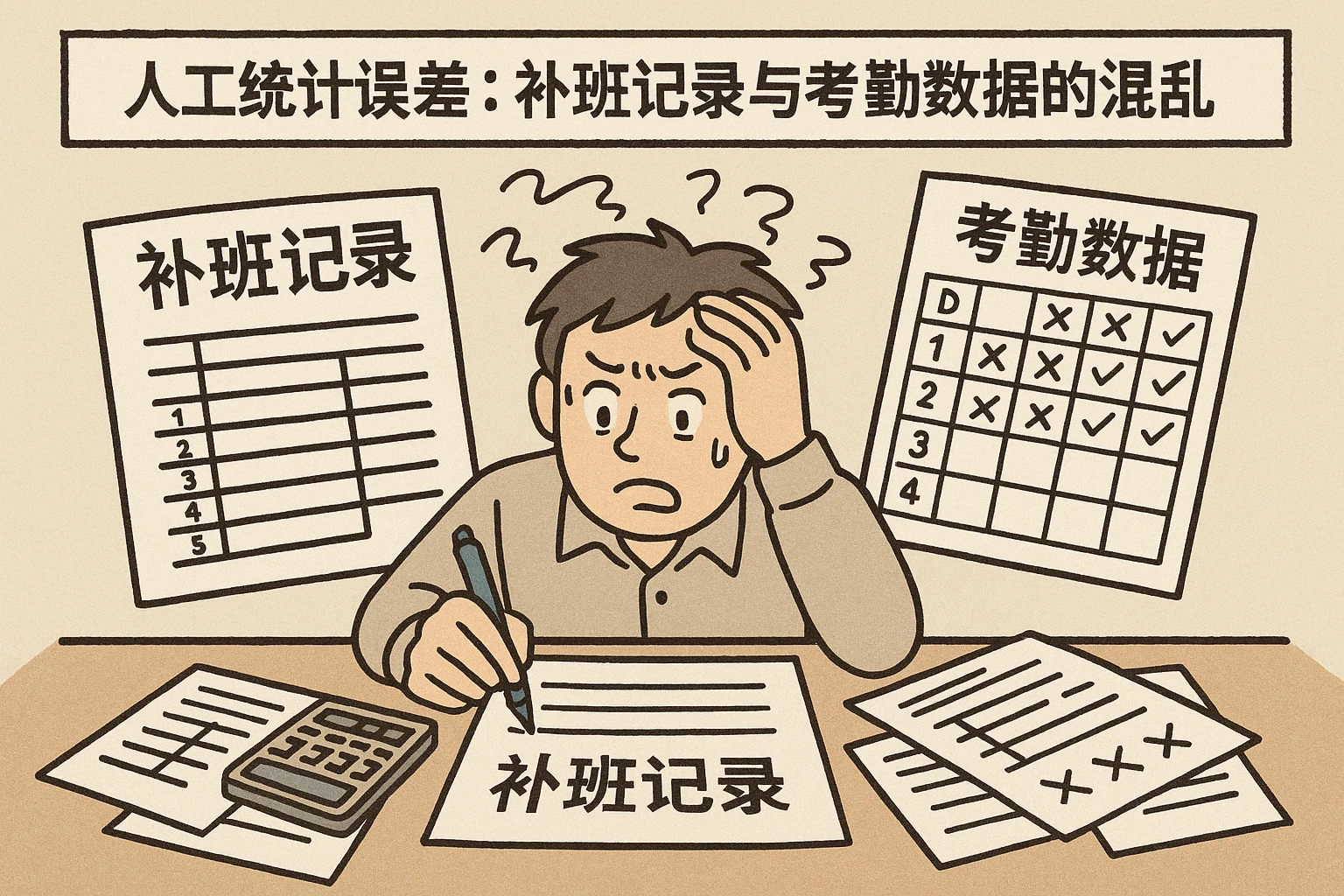 2. 人工统计误差：补班记录与考勤数据的混乱