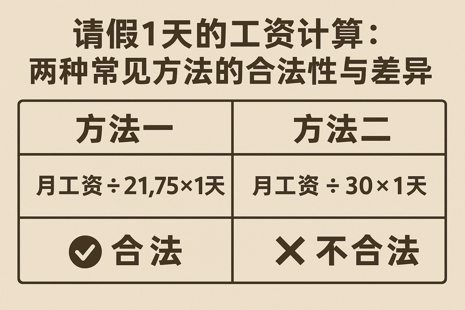 2. 请假1天的工资计算：两种常见方法的合法性与差异