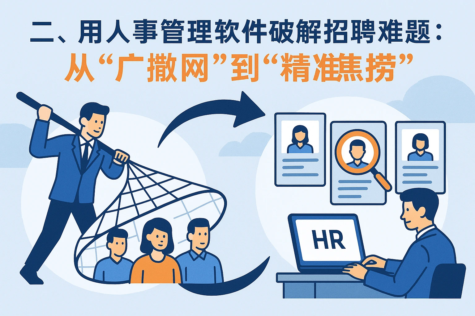 二、用人事管理软件破解招聘难题：从“广撒网”到“精准捞”