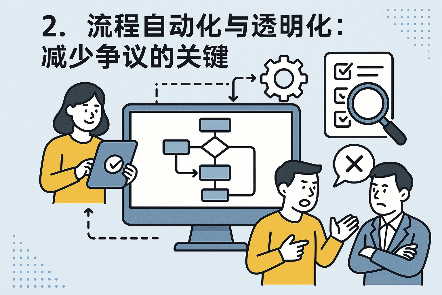 2. 流程自动化与透明化：减少争议的关键