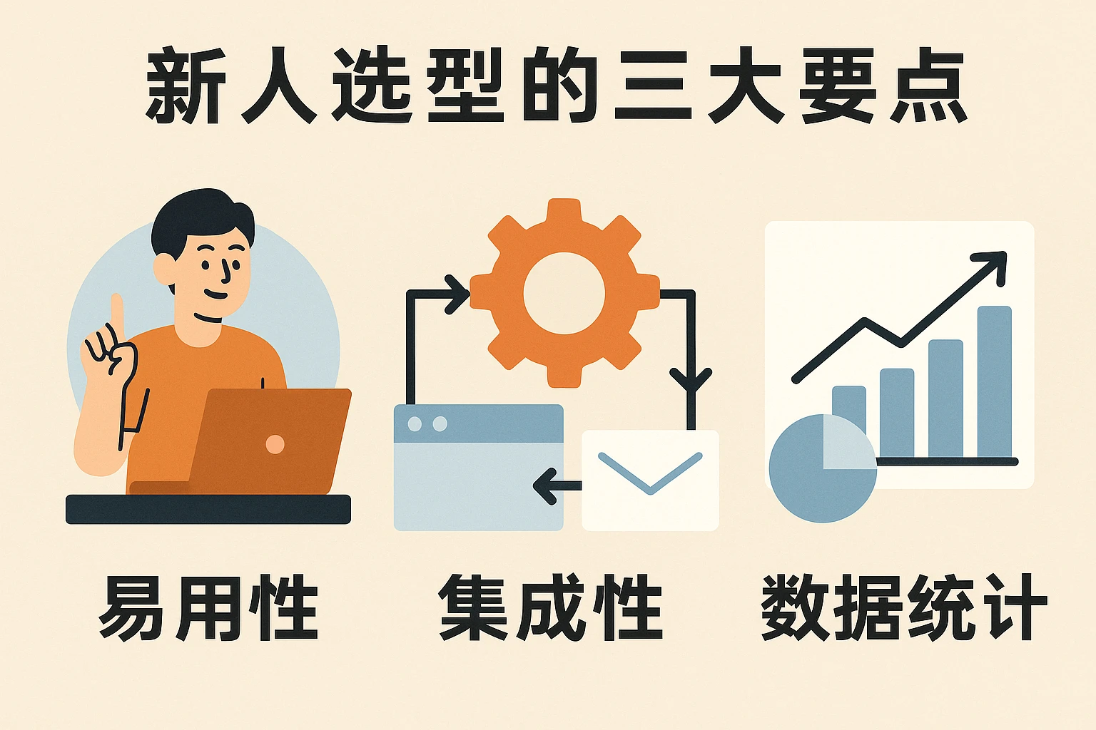 2. 新人选型的三大要点：易用性、集成性、数据统计