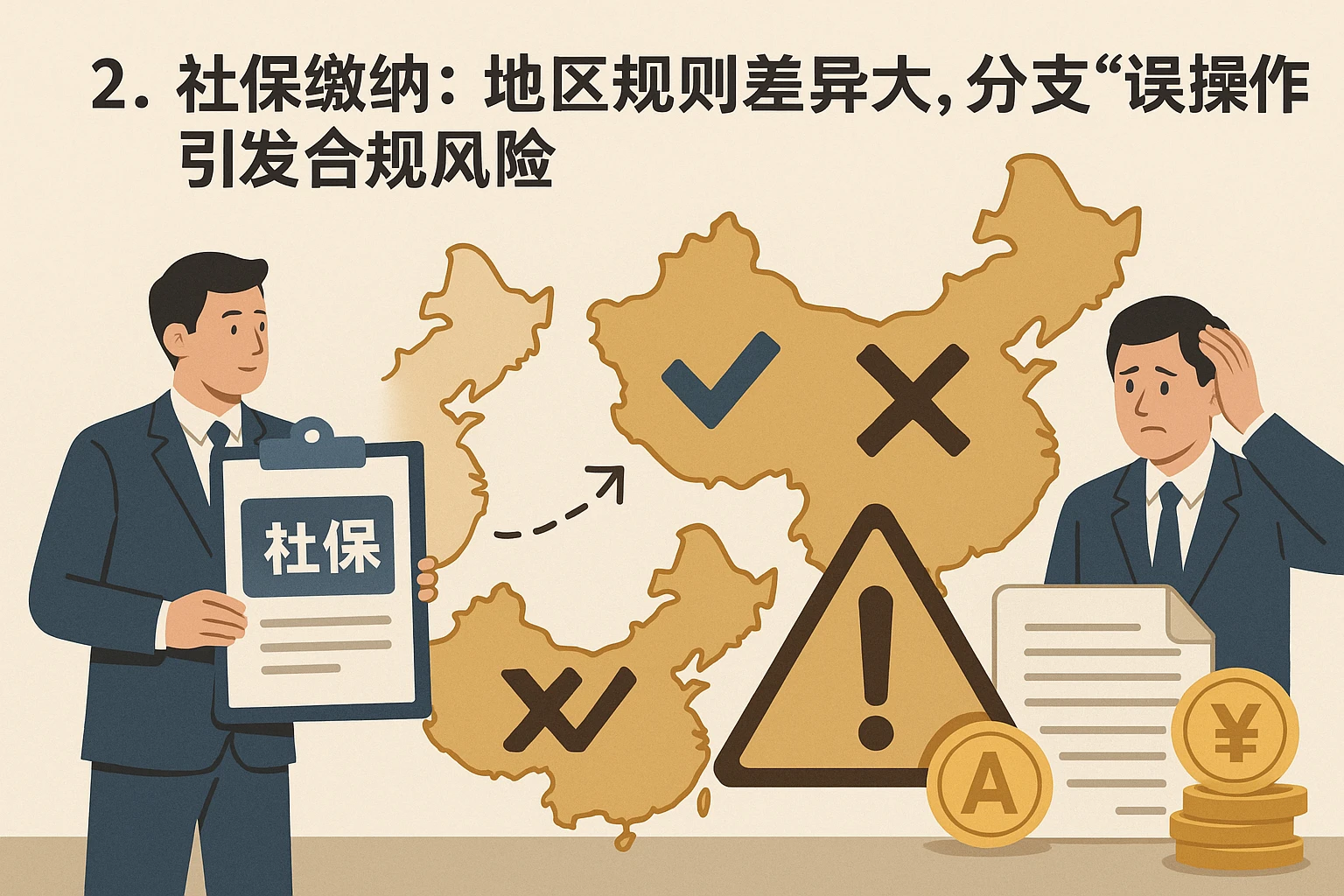 2. 社保缴纳：地区规则差异大，分支“误操作”引发合规风险