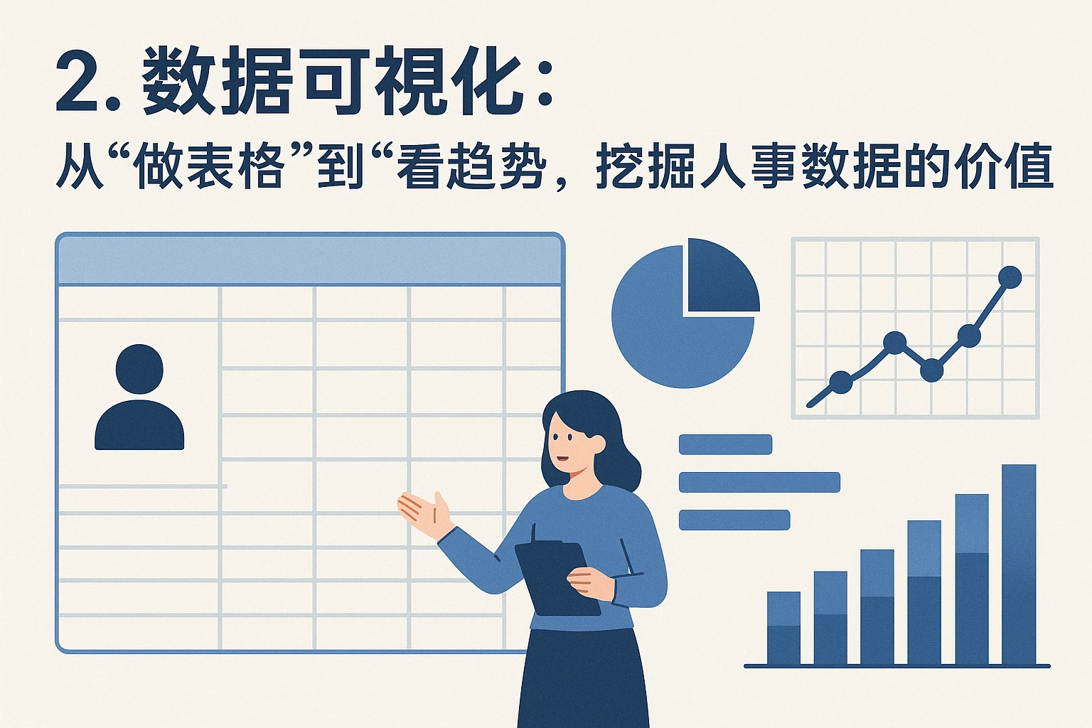 2. 数据可视化：从“做表格”到“看趋势”，挖掘人事数据的价值
